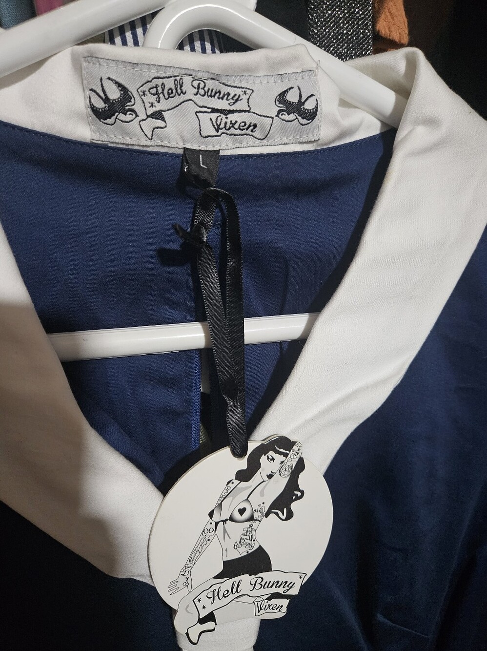 Unique Vintage x Hell Bunny Size Large Navy Blue Sailor Jackie Pencil Dress - Picture 2 of 10